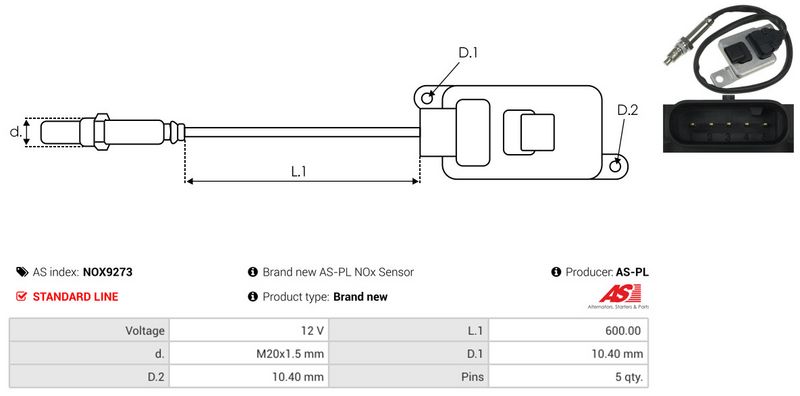 AS-PL NOX9273 NOx Sensor, urea injection