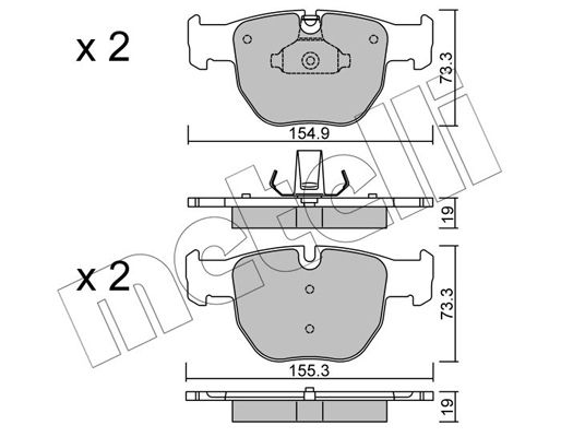 Комплект гальмівних накладок, дискове гальмо, Metelli 22-0598-0