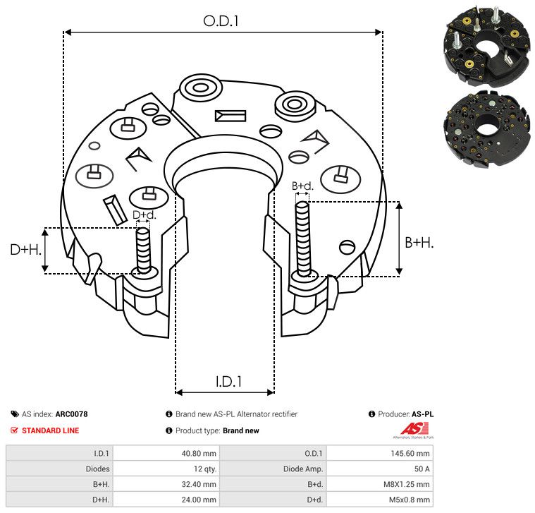 AS-PL ARC0078 Rectifier, alternator