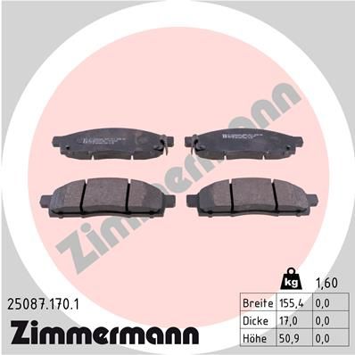 Комплект гальмівних накладок, дискове гальмо, Zimmermann 250871701