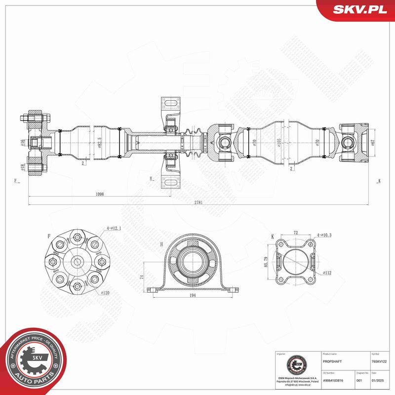 ESEN SKV 76SKV122 Drive Shaft
