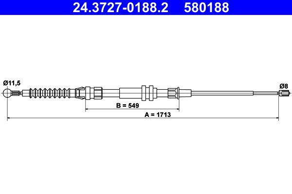 ATE 24.3727-0188.2 Трос ручника (задний) VW Caddy 04-