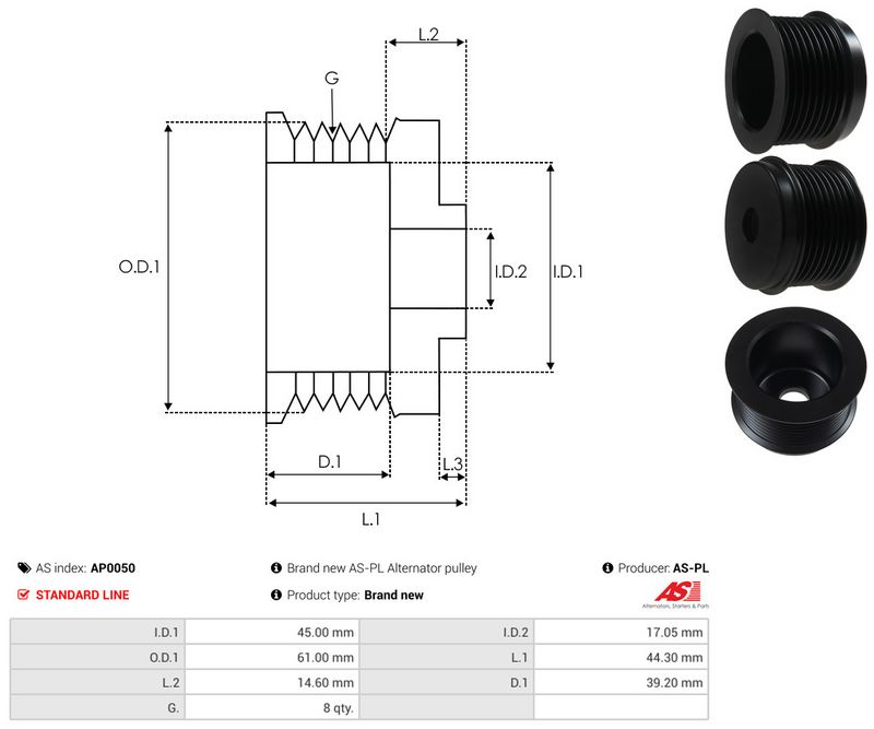 AS-PL AP0050 Belt Pulley, alternator