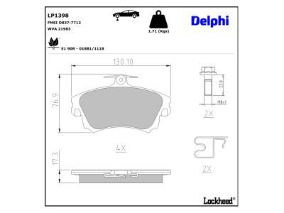 set placute frana,frana disc LP1398 DELPHI