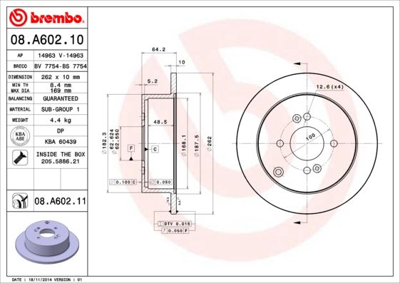 Гальмівний диск, Brembo 08.A602.11