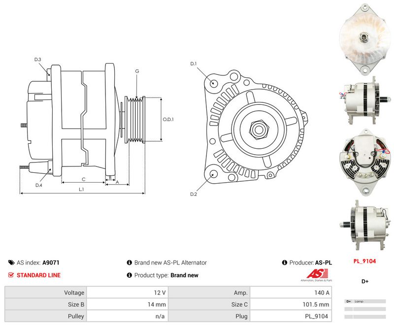AS-PL A9071 Alternator