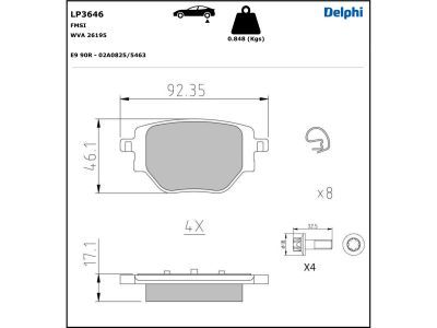 DELPHI LP3646 Brake Pad Set, disc brake