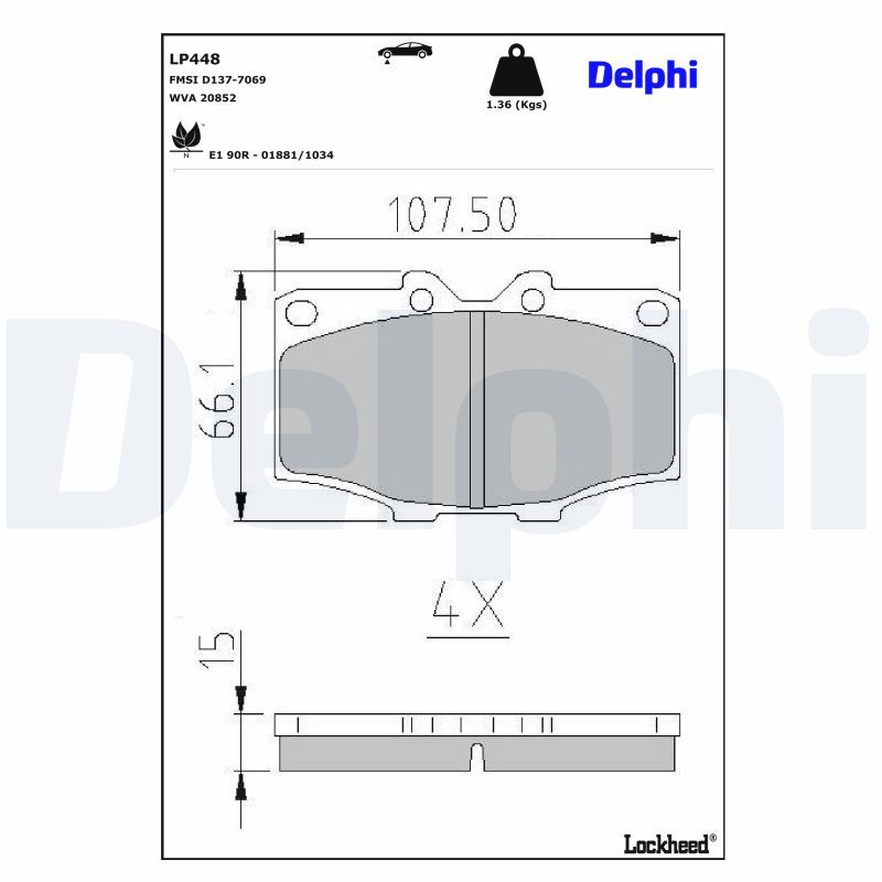 комплект спирачно феродо, дискови спирачки DELPHI