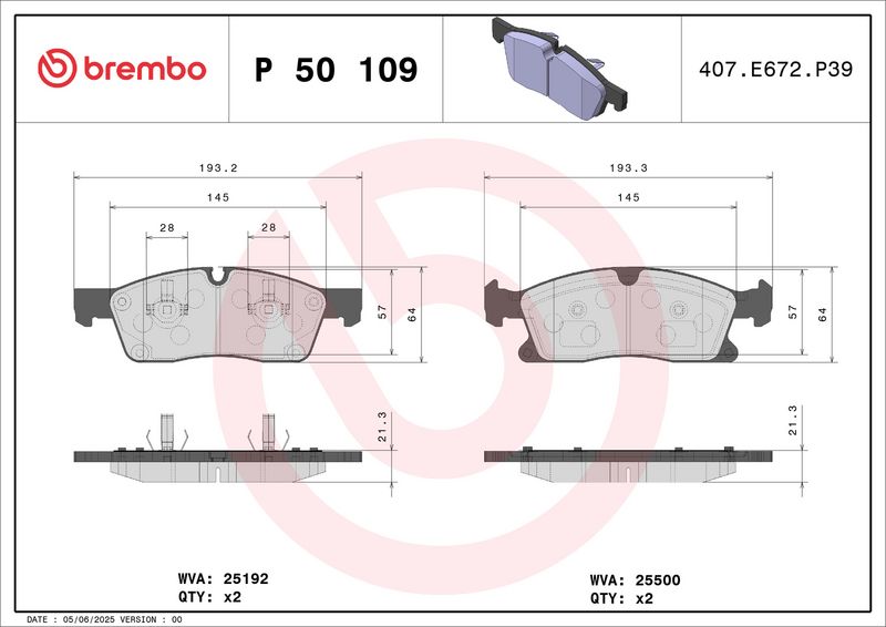 BREMBO P 50 109 Stabdžių trinkelių rinkinys, diskinis stabdys