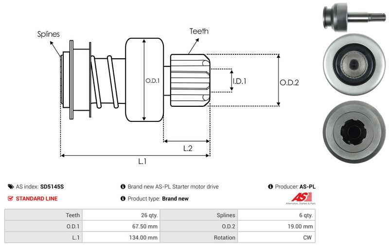 AS-PL SD5145S Freewheel Gear, starter
