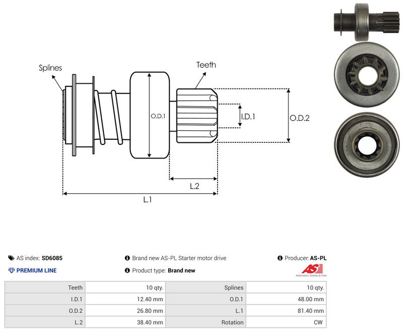AS-PL SD6085 Freewheel Gear, starter