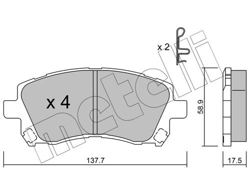 Комплект гальмівних накладок, дискове гальмо, Metelli 22-0296-0