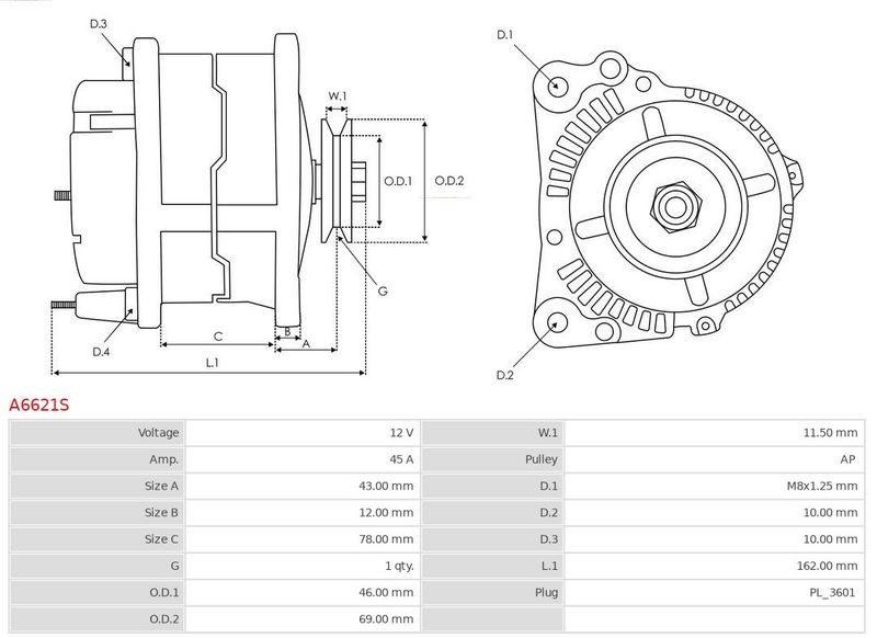AS-PL A6621S Alternator