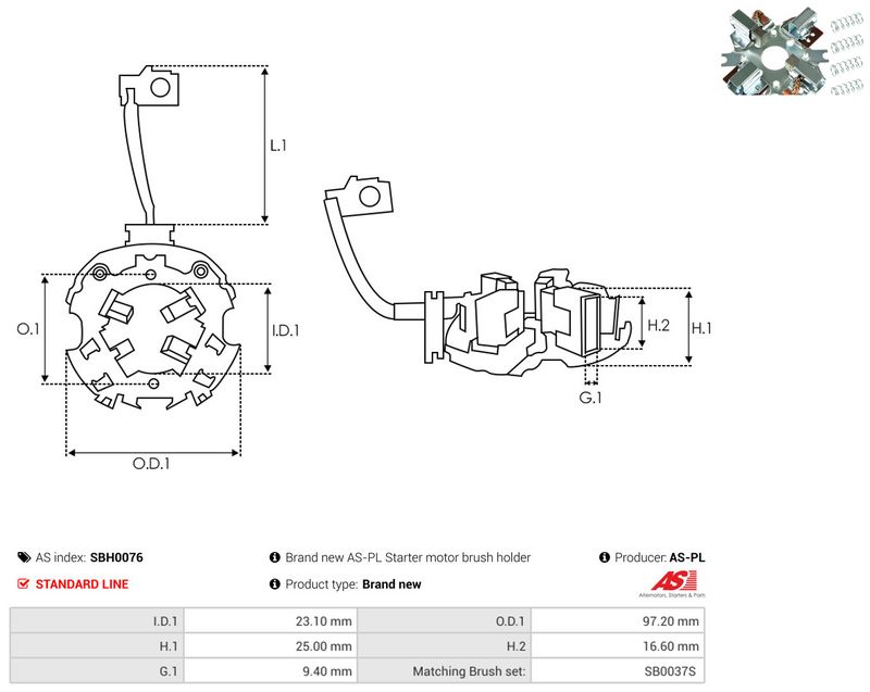 AS-PL SBH0076 Holder, carbon brushes