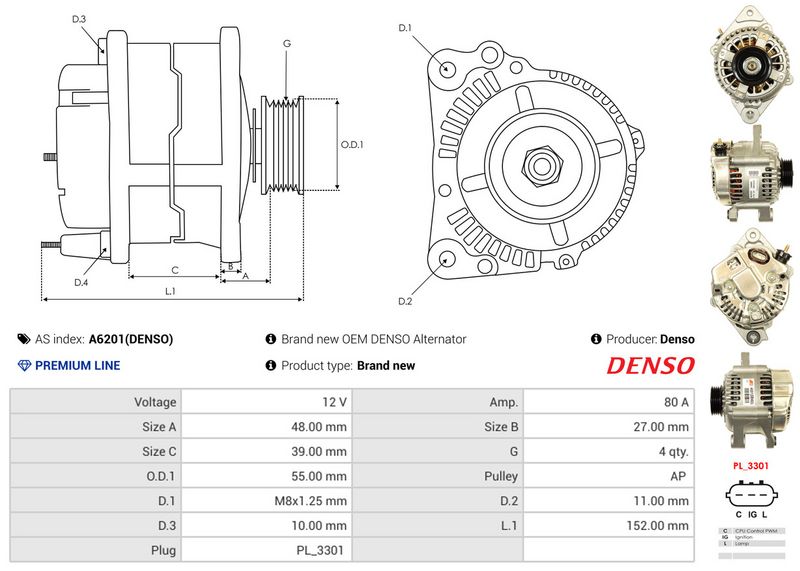 AS-PL A6201(DENSO) Alternator