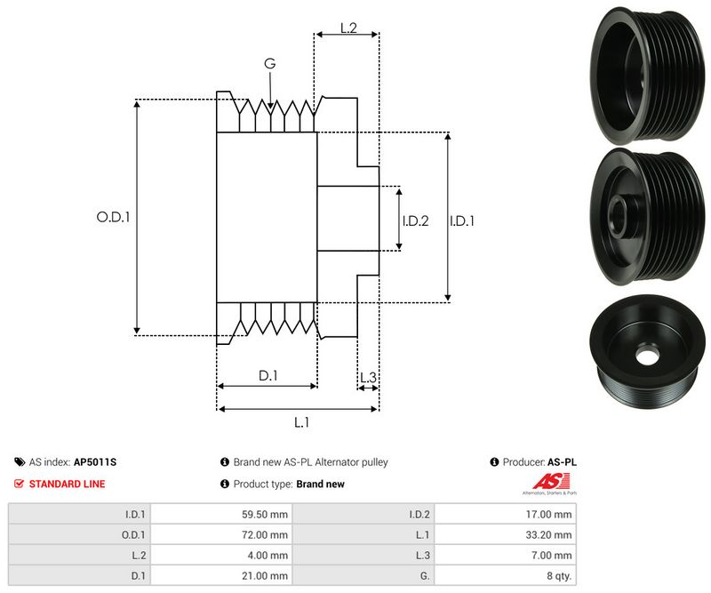 AS-PL AP5011S Belt Pulley, alternator