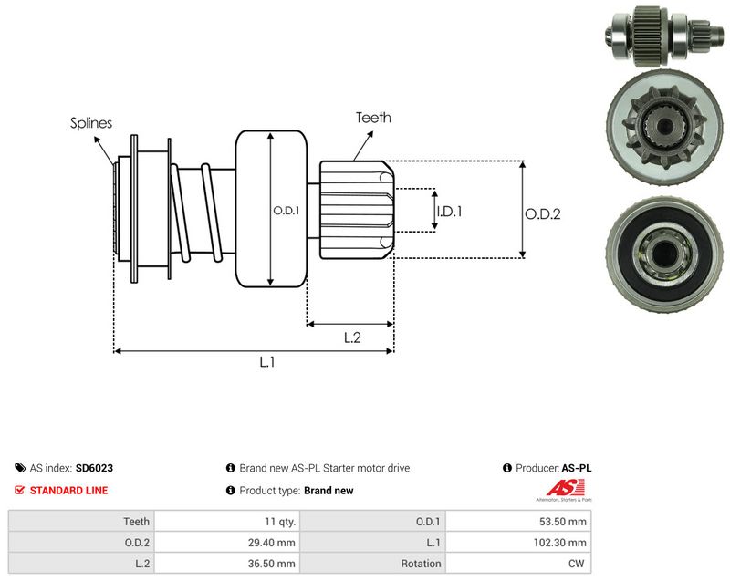AS-PL SD6023 Freewheel Gear, starter