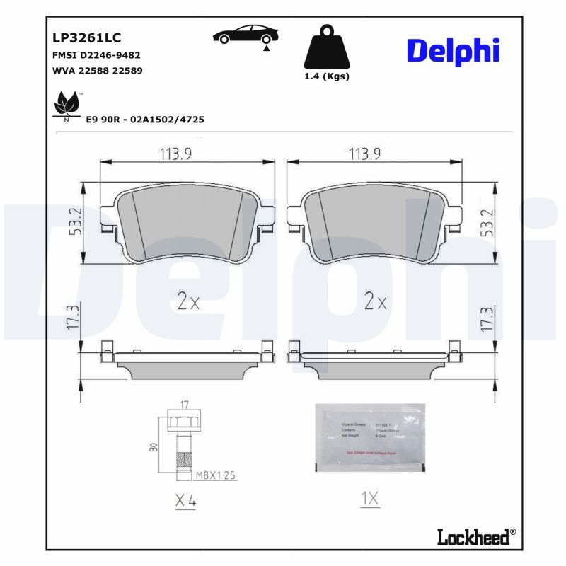 Piduriklotsi komplekt, ketaspidur, DELPHI LP3261LC