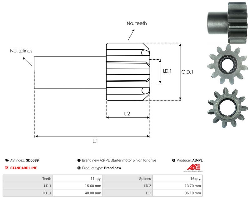 AS-PL SD6089 Freewheel Gear, starter