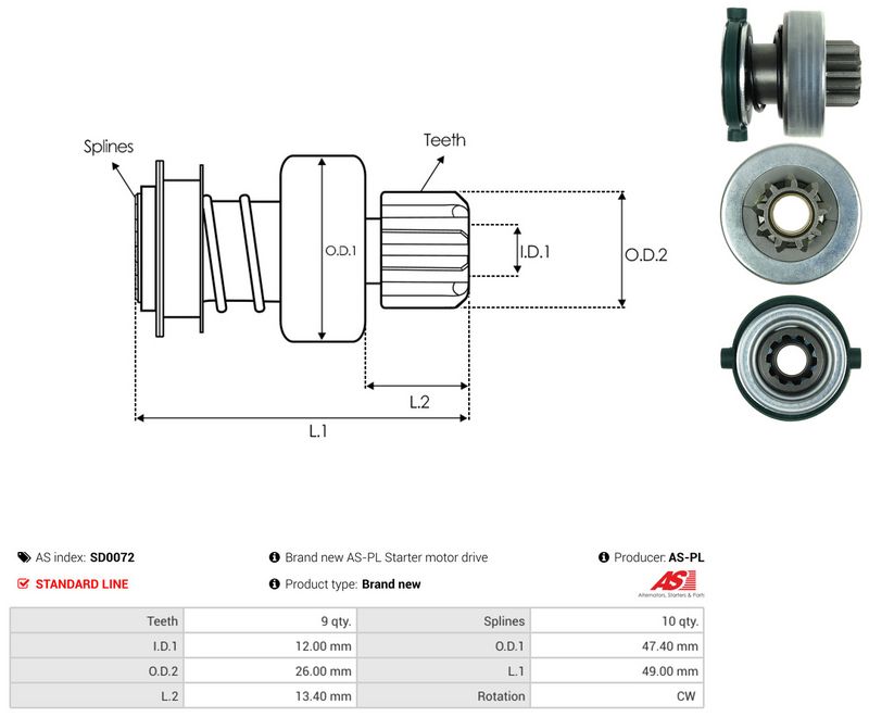 AS-PL SD0072 Freewheel Gear, starter