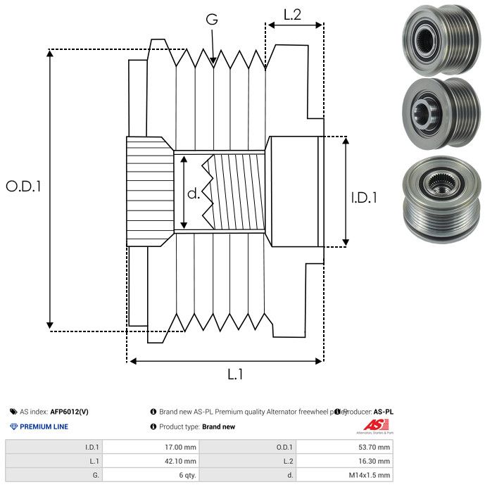 AS-PL AFP6012(V) Alternator Freewheel Clutch