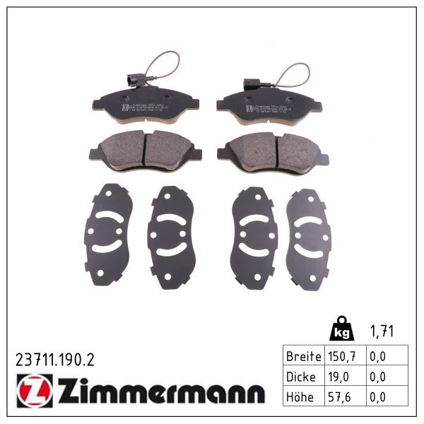 комплект спирачно феродо, дискови спирачки ZIMMERMANN