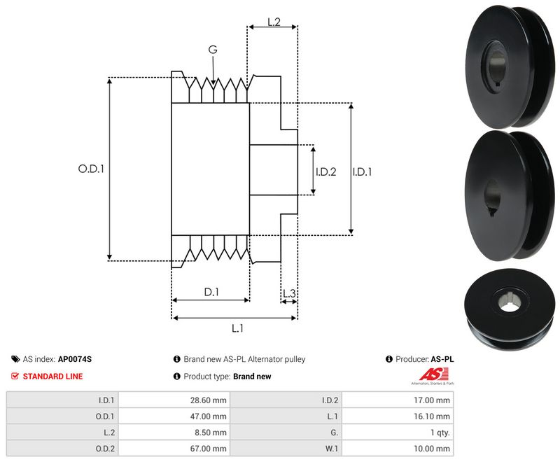 Rihmaratas, generaator, AS-PL AP0074S