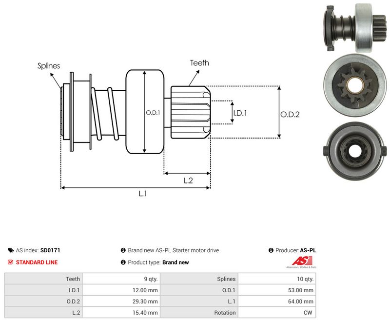 AS-PL SD0171 Freewheel Gear, starter