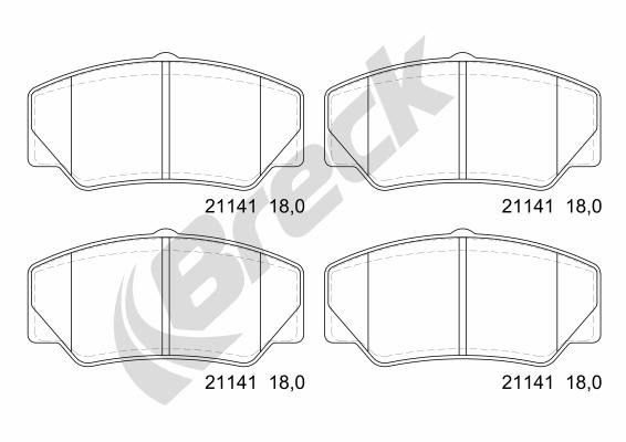 Комплект гальмівних накладок, дискове гальмо, Breck 211410070100