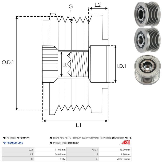 AS-PL AFP0044(V) Alternator Freewheel Clutch