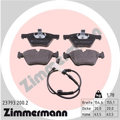 Комплект гальмівних накладок, дискове гальмо, Zimmermann 23793.200.2