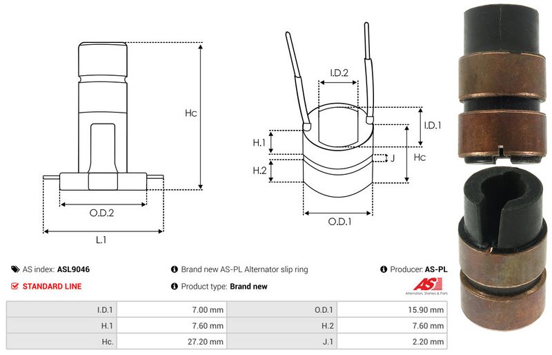 AS-PL ASL9046 Slip Ring, alternator
