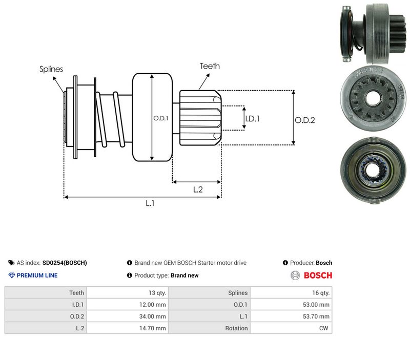 AS-PL SD0254(BOSCH) Freewheel Gear, starter