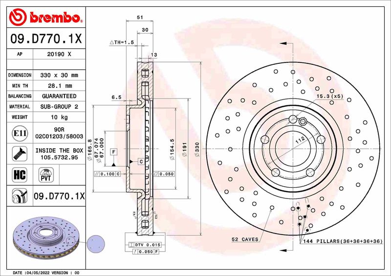 Гальмівний диск, Brembo 09.D770.1X