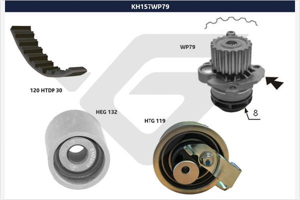 Водяний насос + зубчастий ремінь, Hutchinson KH157WP79