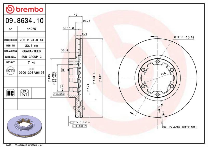 BREMBO 09.8634.10 Brake Disc