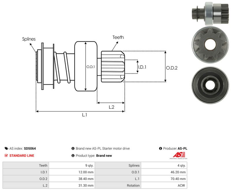 AS-PL SD5064 Freewheel Gear, starter