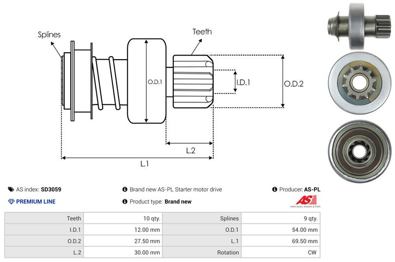 AS-PL SD3059 Freewheel Gear, starter