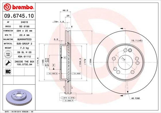 BREMBO Remschijf 09.6745.10