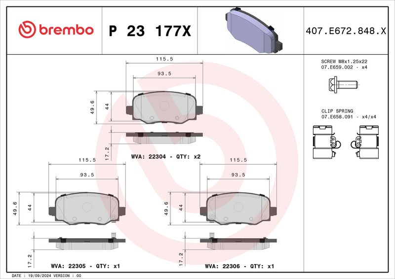 BREMBO P23177X Brake Pad Set, disc brake