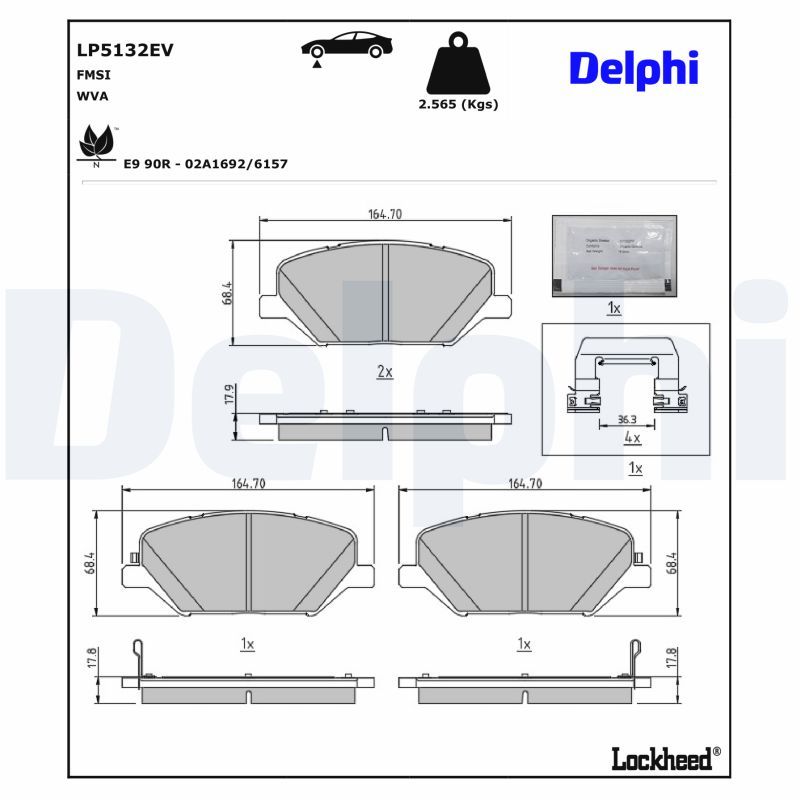 DELPHI Stabdžių trinkelių rinkinys, diskinis stabdys