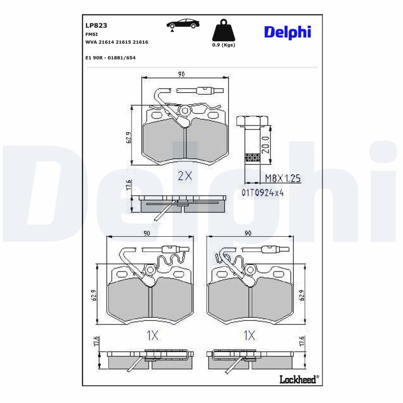 комплект спирачно феродо, дискови спирачки DELPHI