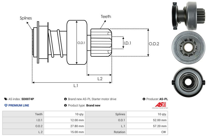 AS-PL SD0074P Freewheel Gear, starter