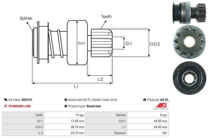 AS-PL SD5131 Freewheel Gear, starter