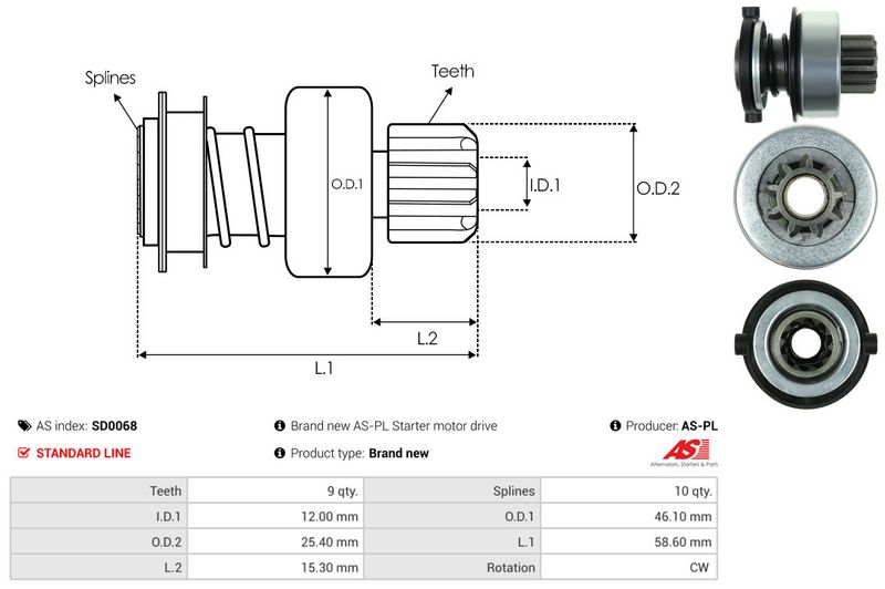 AS-PL SD0068 Freewheel Gear, starter