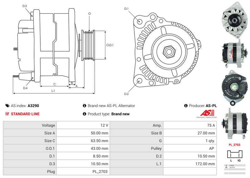 AS-PL A3290 Alternator