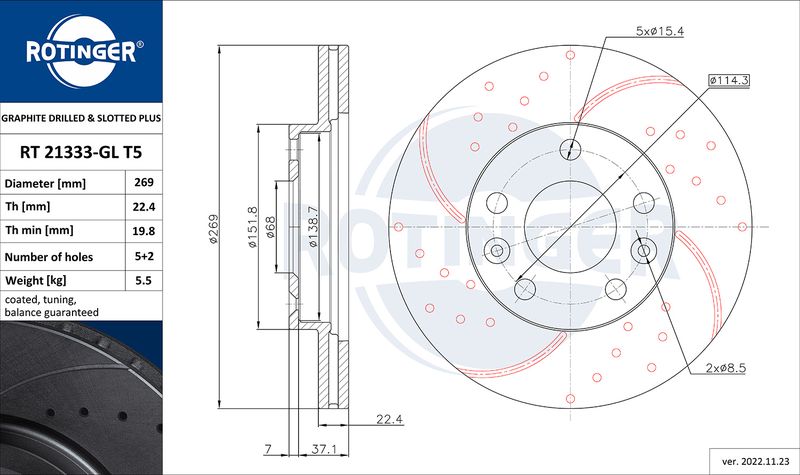 ROTINGER féktárcsa RT 21333-GL T5