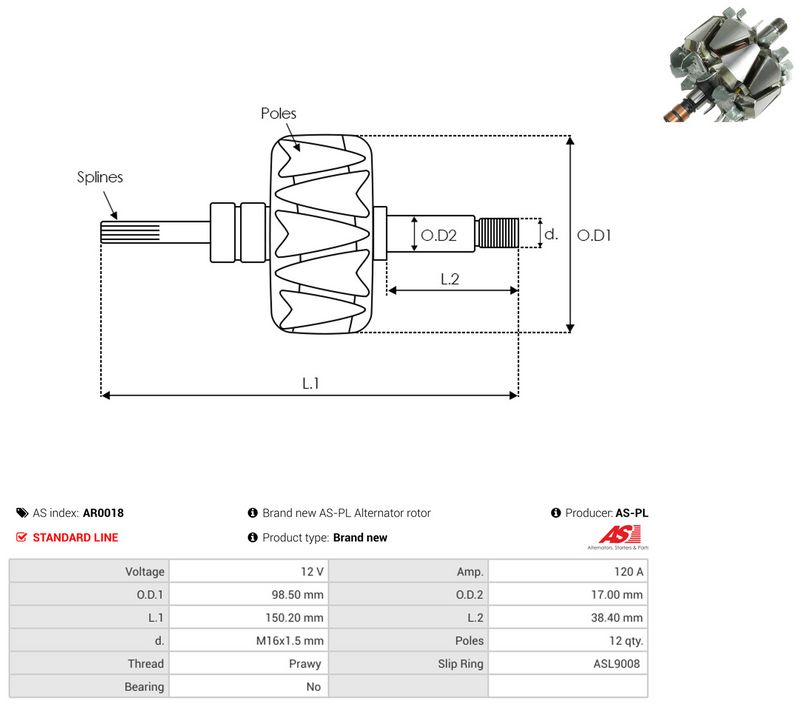 AS-PL AR0018 Rotor, alternator