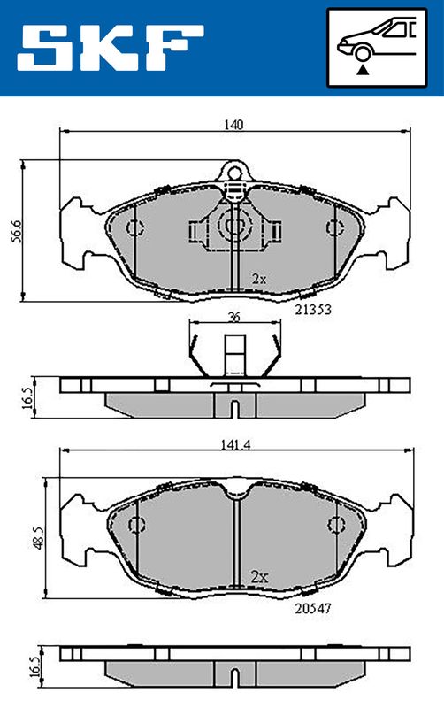 Комплект гальмівних накладок, дискове гальмо, Skf VKBP80468