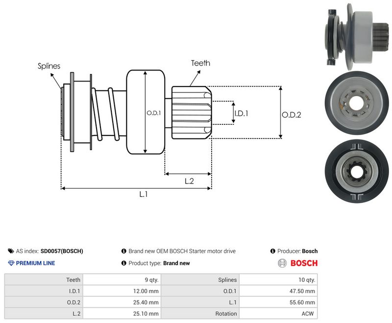 AS-PL SD0057(BOSCH) Freewheel Gear, starter